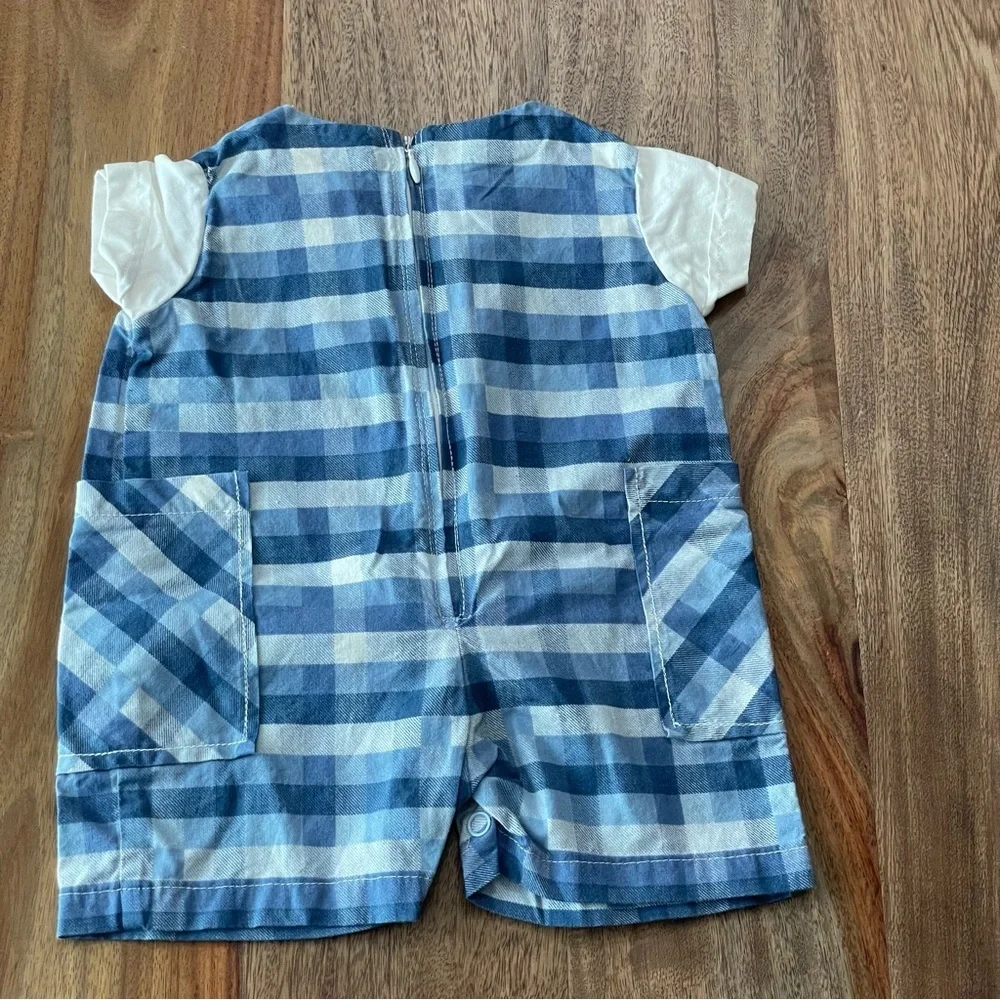 Vintage Tender Touch Baby Handcrafted Blue Plaid Cotton Romper Newborn-Preemie‎